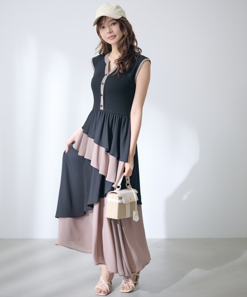 AND COUTURE（アンドクチュール）の「アシメフリルドッキングワンピース（ワンピース・レディース・ブラック/キャメル・FREE）」の9枚目の写真