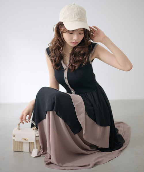 AND COUTURE（アンドクチュール）の「アシメフリルドッキングワンピース（ワンピース・レディース・ブラック/キャメル・FREE）」の10枚目の写真