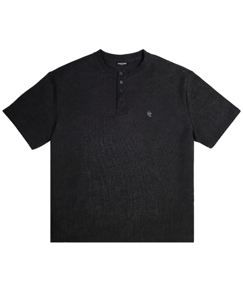 SAINTPAIN(セイントペイン)の「SPモノグラムワッフルヘンリーネック半袖Tシャツブラック(Tシャツ/カットソー・レディース・その他・MEDIUM/LARGE)」の1枚目の写真