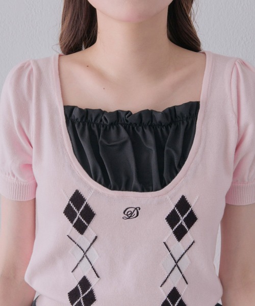 OLIVE des OLIVE(オリーブデオリーブ)の「【インフルエンサー企画】miko argyle knit tops(ニット/セーター・レディース・ブラック/ピンク・FREE)」の5枚目の写真
