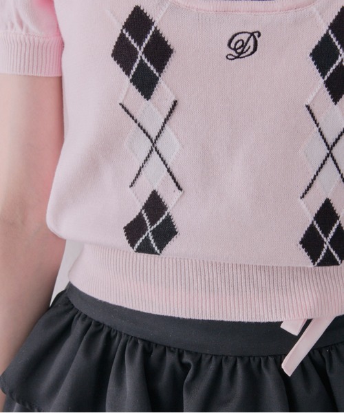 OLIVE des OLIVE(オリーブデオリーブ)の「【インフルエンサー企画】miko argyle knit tops(ニット/セーター・レディース・ブラック/ピンク・FREE)」の6枚目の写真