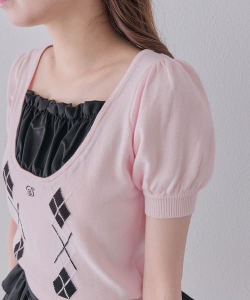 OLIVE des OLIVE(オリーブデオリーブ)の「【インフルエンサー企画】miko argyle knit tops(ニット/セーター・レディース・ブラック/ピンク・FREE)」の7枚目の写真