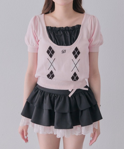 OLIVE des OLIVE(オリーブデオリーブ)の「【インフルエンサー企画】miko argyle knit tops(ニット/セーター・レディース・ブラック/ピンク・FREE)」の8枚目の写真