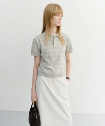 UNISEX STRIPED POLO KNIT_UDSW6B127_GREY / SOFT BLUE