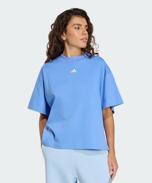 adidas(アディダス)の「W 3STRIPES STUDIO LOOSE Tシャツ / アディダス adidas(Tシャツ/カットソー・レディース・ブルー・LARGE/MEDIUM/SMALL/X-LARGE)」の1枚目の写真