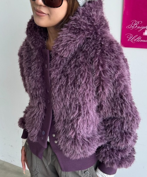 SHAGGIE(シャギー)の「フード付きダブルボタンファーコート(その他アウター・レディース・ブラック/パープル/ブラウン/ナチュラル・FREE)」の14枚目の写真
