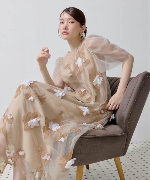 Kana(カナ)の「3D花柄レースAラインドレス(ドレス・レディース・オレンジ/ブラック・M)」の2枚目の写真