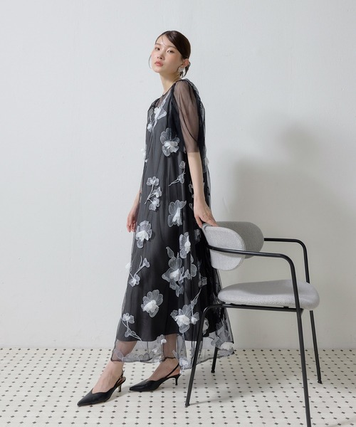 Kana(カナ)の「3D花柄レースAラインドレス(ドレス・レディース・オレンジ/ブラック・M)」の5枚目の写真