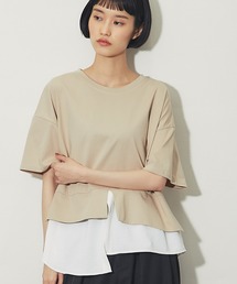 裾シャツドッキング レイヤード風ヘムスリットTシャツ