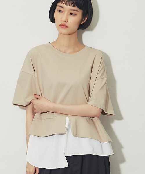 ANOTHER S(アナザーエス)の「裾シャツドッキング レイヤード風ヘムスリットTシャツ(Tシャツ/カットソー・レディース・ブラック/ベージュ/ホワイト・FREE)」の1枚目の写真