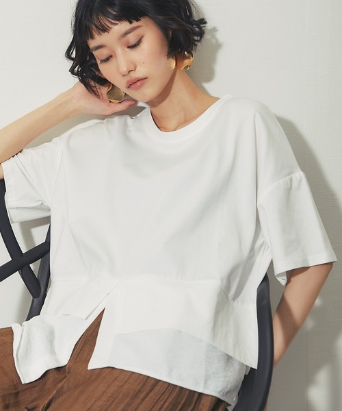 ANOTHER S(アナザーエス)の「裾シャツドッキング レイヤード風ヘムスリットTシャツ(Tシャツ/カットソー・レディース・ブラック/ベージュ/ホワイト・FREE)」の2枚目の写真