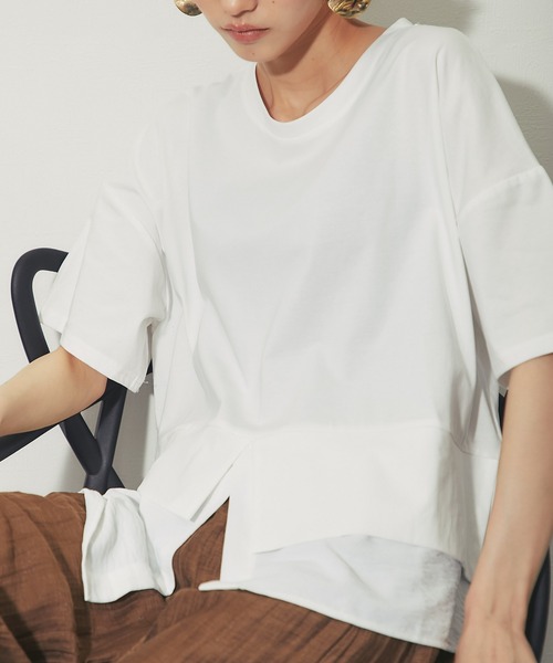 ANOTHER S(アナザーエス)の「裾シャツドッキング レイヤード風ヘムスリットTシャツ(Tシャツ/カットソー・レディース・ブラック/ベージュ/ホワイト・FREE)」の18枚目の写真