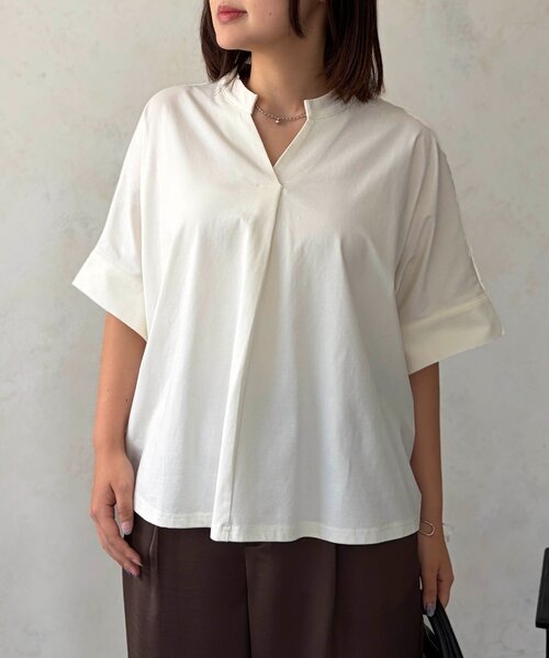 Chez toi(シェトワ)の「シルケット袖ターンBACKプルオーバー(Tシャツ/カットソー・レディース・オフホワイト/グリーン/ブラック/ブラウン・FREE)」の6枚目の写真