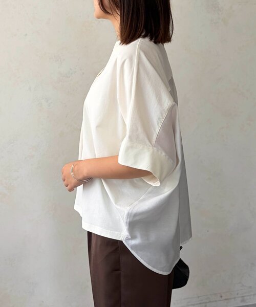 Chez toi(シェトワ)の「シルケット袖ターンBACKプルオーバー(Tシャツ/カットソー・レディース・オフホワイト/グリーン/ブラック/ブラウン・FREE)」の7枚目の写真