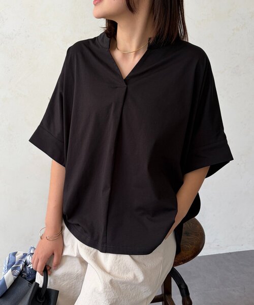 Chez toi(シェトワ)の「シルケット袖ターンBACKプルオーバー(Tシャツ/カットソー・レディース・オフホワイト/グリーン/ブラック/ブラウン・FREE)」の13枚目の写真