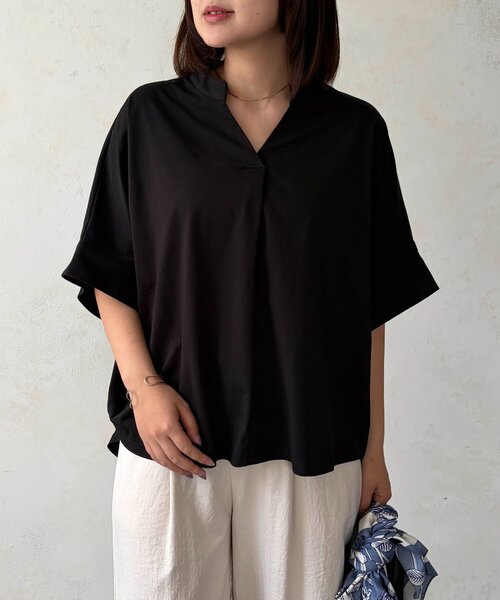 Chez toi(シェトワ)の「シルケット袖ターンBACKプルオーバー(Tシャツ/カットソー・レディース・オフホワイト/グリーン/ブラック/ブラウン・FREE)」の14枚目の写真