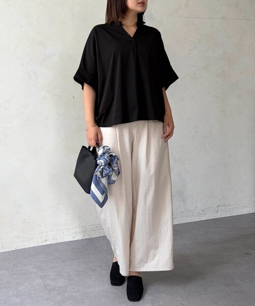 Chez toi(シェトワ)の「シルケット袖ターンBACKプルオーバー(Tシャツ/カットソー・レディース・オフホワイト/グリーン/ブラック/ブラウン・FREE)」の17枚目の写真