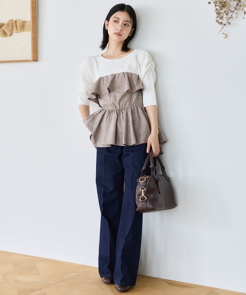 mysty woman(ミスティウーマン)の「【S/M展開】ハイウエストフレアデニムパンツ 1077980(デニムパンツ・レディース・インディゴブルー/ライトブルー・SMALL/MEDIUM)」の7枚目の写真