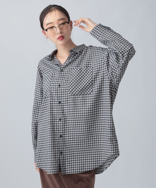 LEPSIM(レプシィム)の「アソートチェックシャツチュニック 1054544(シャツ/ブラウス・レディース・ブルー/ブラウン/ブラック/ホワイト×ブラック・FREE)」の1枚目の写真