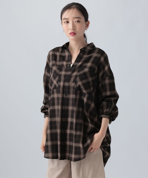 LEPSIM(レプシィム)の「アソートチェックシャツチュニック 1054544(シャツ/ブラウス・レディース・ブルー/ブラウン/ブラック/ホワイト×ブラック・FREE)」の3枚目の写真