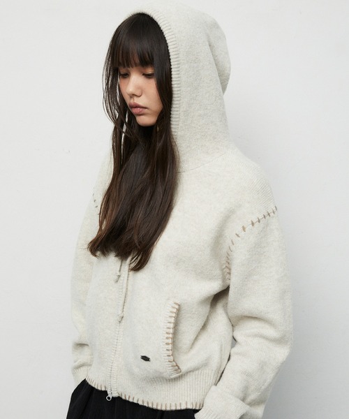 mahagrid/マハグリット』STITCH CROP HOODED ZIP UP KNIT/フード付き