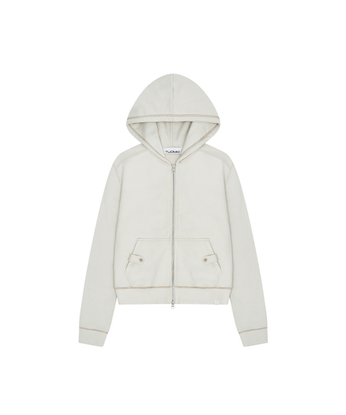 TUOMIO（トゥオミオ）の「SLIM FIT STITCH HOODED ZIP-UP [ASH BEIGE]（パーカー・レディース・その他・2/1）」の2枚目の写真