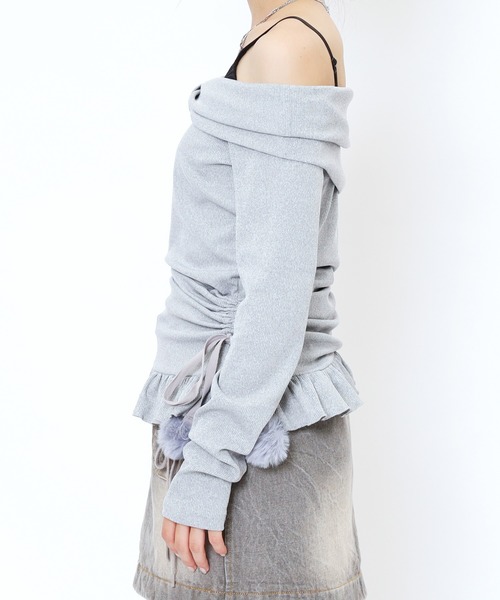 SPIRALGIRL(スパイラルガール)の「オフショルチュニックギャザートップス(Tシャツ/カットソー・レディース・グレー/ブラック・FREE)」の21枚目の写真