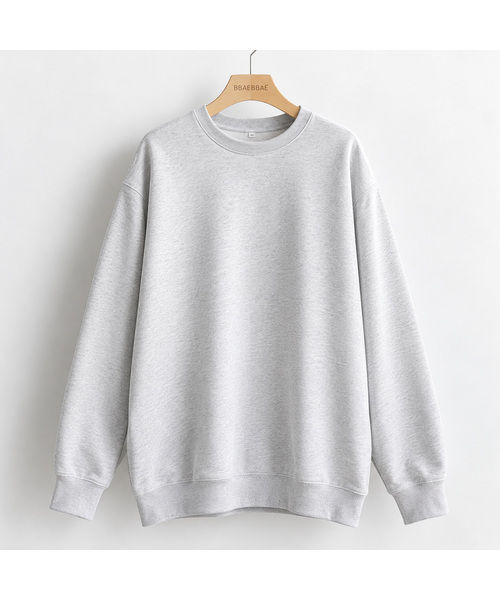 BBAEBBAE(ペッペ)の「ラウンドネック無地裏毛スウェットTシャツ 全4色(スウェット・レディース・ネイビー/ライトグレー/アッシュグレー/ブラック・X-LARGE/XX-LARGE/MEDIUM/LARGE)」の2枚目の写真