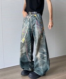 lilful（リルフル）の「【26年秋冬新作】カラフルチェーンデザインプリント ワイドデニムパンツ（デニムパンツ・レディース）」