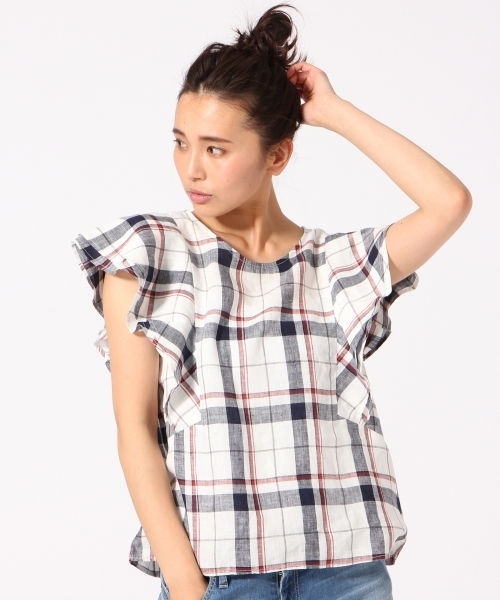 GLOBAL WORK(グローバルワーク)の「【高品質素材使用】フレンチリネンソデフリル半袖/709744(シャツ/ブラウス・レディース・ブルー/ライトブルー/その他/ホワイト/その他2/オレンジ/ネイビー/ブラック/ブラウン・MEDIUM/LARGE)」の9枚目の写真