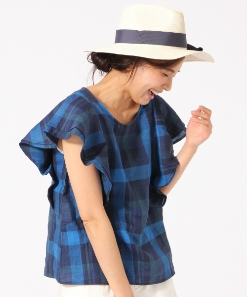 GLOBAL WORK(グローバルワーク)の「【高品質素材使用】フレンチリネンソデフリル半袖/709744(シャツ/ブラウス・レディース・ブルー/ライトブルー/その他/ホワイト/その他2/オレンジ/ネイビー/ブラック/ブラウン・MEDIUM/LARGE)」の6枚目の写真