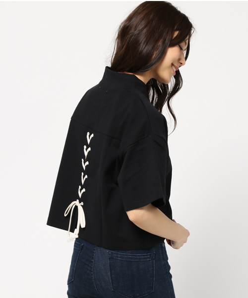 MOUSSY（マウジー）の「BACK LACE UP TEE J（Tシャツ/カットソー・レディース・ブラック/オフホワイト/ダークグリーン・FREE）」の11枚目の写真