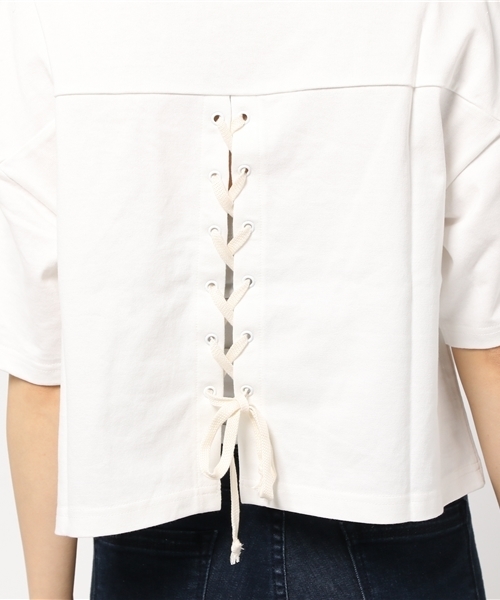 MOUSSY（マウジー）の「BACK LACE UP TEE J（Tシャツ/カットソー・レディース・ブラック/オフホワイト/ダークグリーン・FREE）」の16枚目の写真