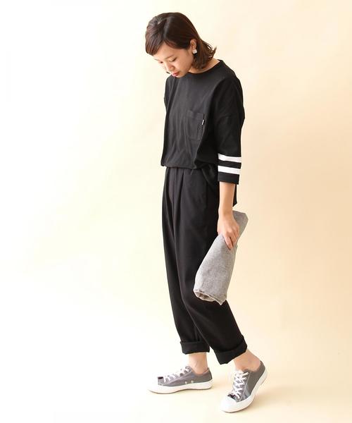 coen（コーエン）の「【大人気・新色追加】USAコットン袖ラインカットソー（Tシャツ/カットソー・レディース・ホワイト/ダークグリーン/ブラック/ワイン/ネイビー・MEDIUM/LARGE）」の6枚目の写真