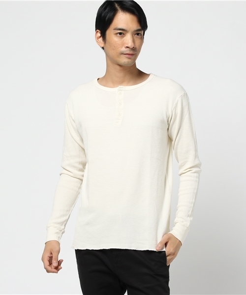 CAL．Berries（カルベリーズ）の「CAL.Berries: サーマル ヘンリーネック（Tシャツ/カットソー・メンズ・ブラック/オリーブ/ホワイト・SMALL/MEDIUM）」の4枚目の写真