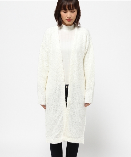 MOUSSY（マウジー）の「FLUFFY KNIT CD（カーディガン/ボレロ・レディース・オフホワイト/ブラック/ダークブラウン・FREE）」の4枚目の写真
