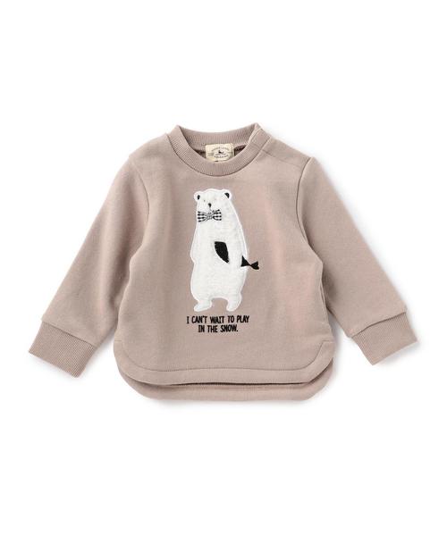 green label relaxing（グリーンレーベルリラクシング）の「【BABY】ウラケ クマパッチワークプルオーバー ロングスリーブ◆（スウェット・キッズ・ライトグレー/ベージュ・75cm/85cm）」の2枚目の写真