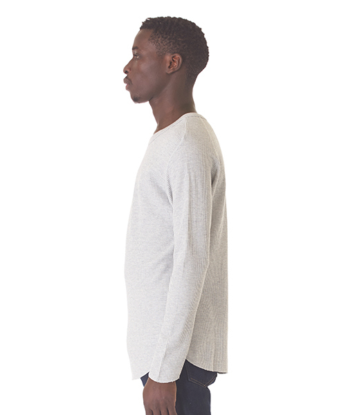 DAILY STANDARD by SANDINISTA(デイリースタンダードバイサンディニスタ)の「Thermal Inner L-S Tee - Made by J.E. Morgan / サーマルインナーロングスリーブ(Tシャツ/カットソー・メンズ・ヘザーグレー/ネイビー/ブラック/ホワイト・MEDIUM/SMALL/X-LARGE/LARGE)」の5枚目の写真