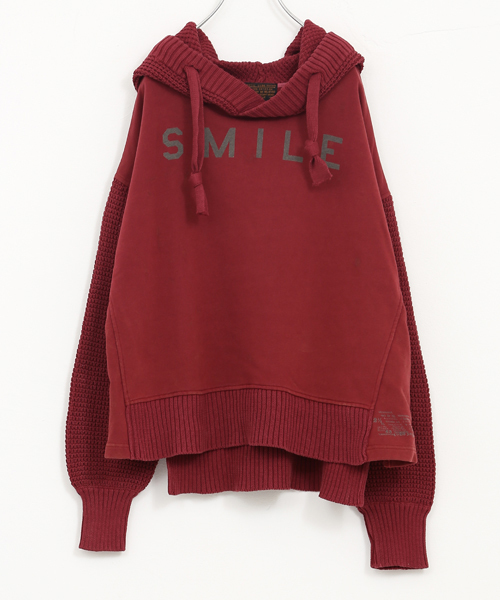 CUBE SUGAR（キューブシュガー）の「裏毛×ニット ビンテージ加工 プルオーバーパーカー（パーカー・レディース・ネイビー/レッド/チャコール・M）」の16枚目の写真