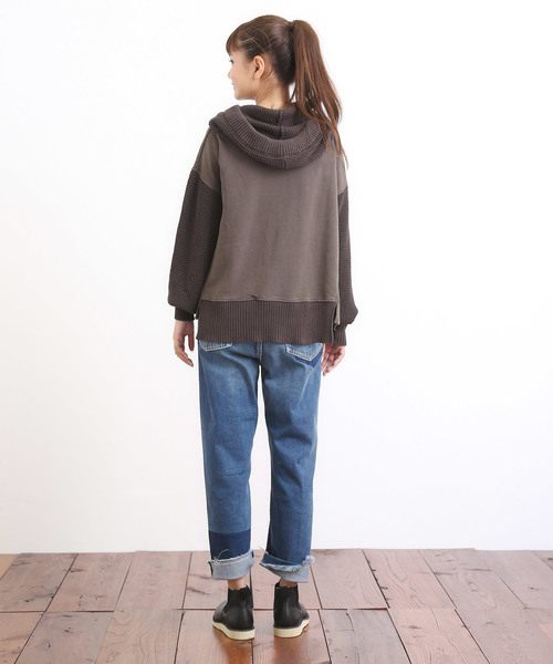 CUBE SUGAR（キューブシュガー）の「裏毛×ニット ビンテージ加工 プルオーバーパーカー（パーカー・レディース・ネイビー/レッド/チャコール・M）」の20枚目の写真