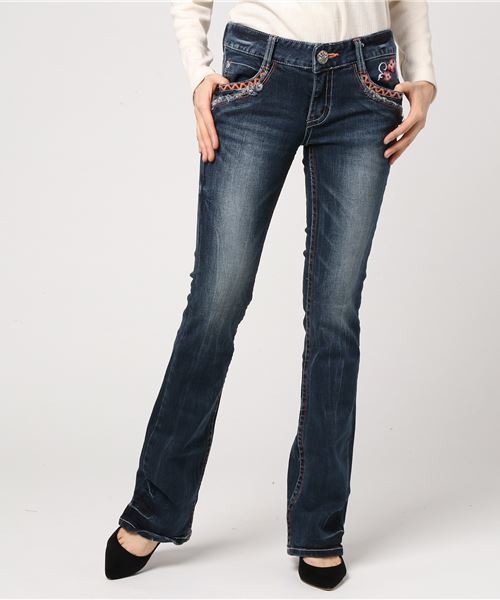 Hopper/グラスホッパー】ジーンズ フラワー×バタフライブーツカットデニム