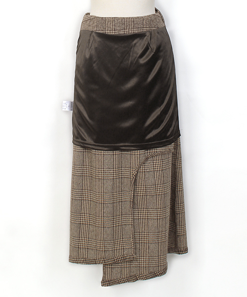 Pierrot（ピエロ）の「チェック柄ラップ風 ロングタイトスカート（スカート・レディース・ブラック/ネイビー/ブラウン・L/M）」の19枚目の写真