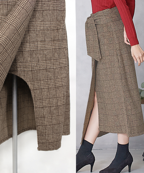 Pierrot（ピエロ）の「チェック柄ラップ風 ロングタイトスカート（スカート・レディース・ブラック/ネイビー/ブラウン・L/M）」の17枚目の写真