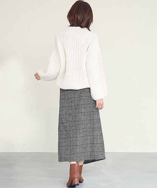 Pierrot（ピエロ）の「チェック柄ラップ風 ロングタイトスカート（スカート・レディース・ブラック/ネイビー/ブラウン・L/M）」の16枚目の写真