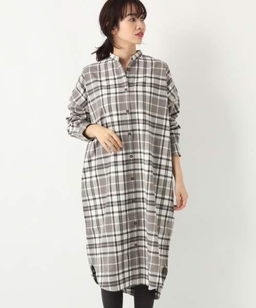 A part by（アパートバイ）の「Cマドラスチェックシャツワンピース 778598（ワンピース・レディース・グレー系その他/ブラウン系その他/ベージュ系その他・FREE）」の2枚目の写真