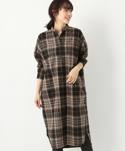 A part by（アパートバイ）の「Cマドラスチェックシャツワンピース 778598（ワンピース・レディース・グレー系その他/ブラウン系その他/ベージュ系その他・FREE）」の3枚目の写真