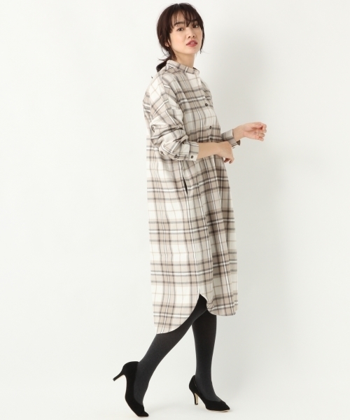 A part by（アパートバイ）の「Cマドラスチェックシャツワンピース 778598（ワンピース・レディース・グレー系その他/ブラウン系その他/ベージュ系その他・FREE）」の4枚目の写真