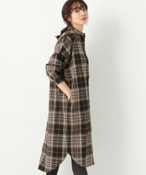 A part by（アパートバイ）の「Cマドラスチェックシャツワンピース 778598（ワンピース・レディース・グレー系その他/ブラウン系その他/ベージュ系その他・FREE）」の5枚目の写真