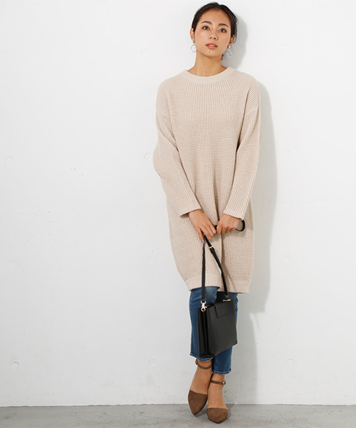 AZUL by moussy（アズールバイマウジー）の「ワッフル編みチュニックワンピース（チュニック・レディース・ライトブルー/ブラック/ライトベージュ・SMALL/MEDIUM）」の8枚目の写真