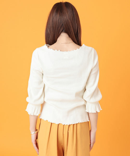 Omekashi（オメカシ）の「メロウ七分袖プルオーバー（Tシャツ/カットソー・レディース・ブラック/ベージュ/オフホワイト/オレンジ・FREE）」の7枚目の写真